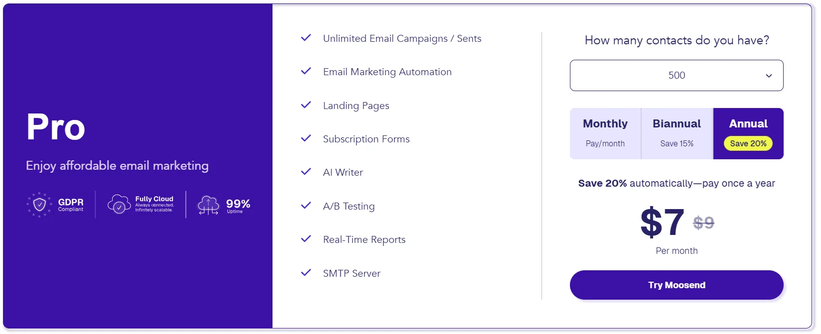 Moosend Pricing Moosend Pricing